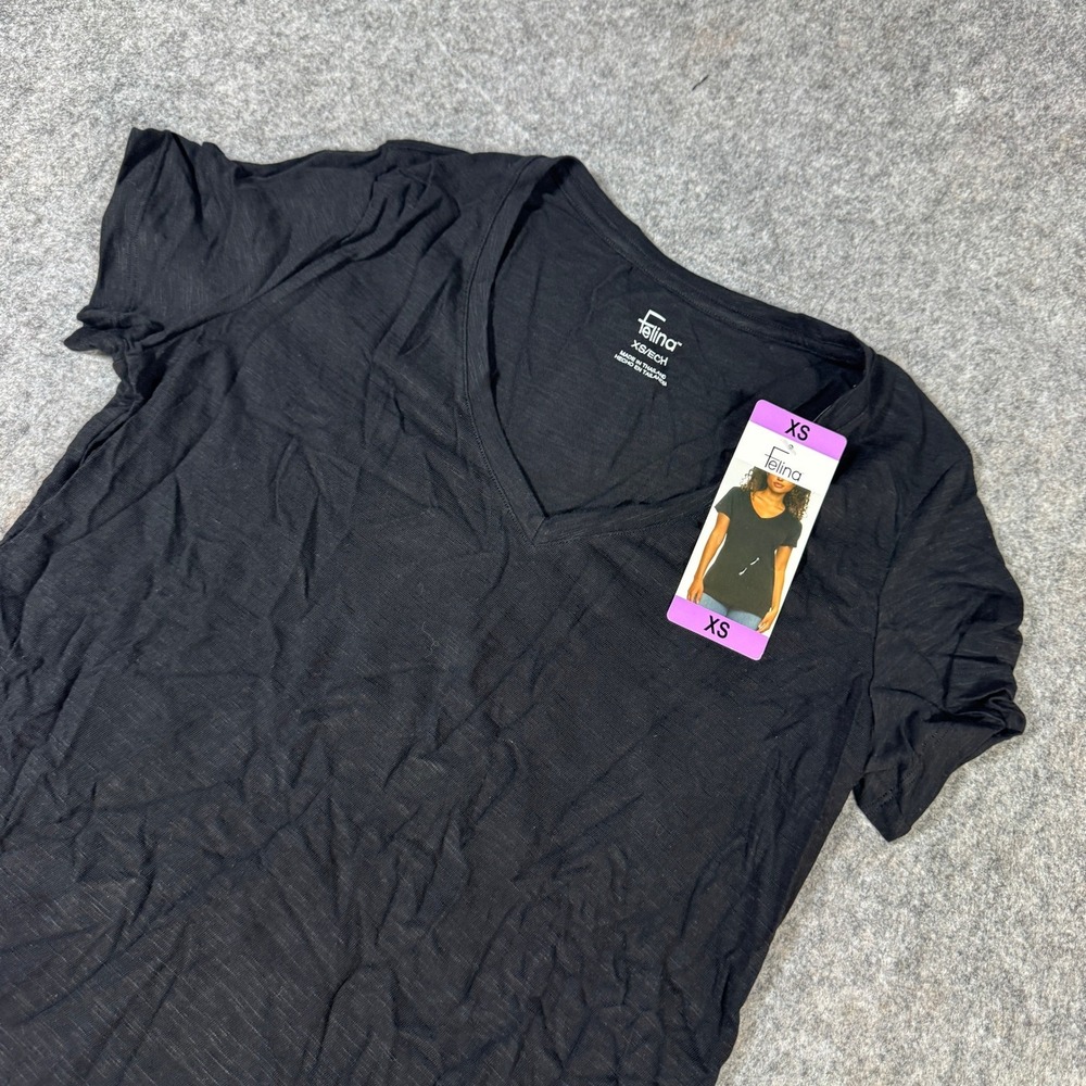 Felina Womens Black V-Neck Short Sleeve Cotton Modal T-Shirt XS C5024RB New